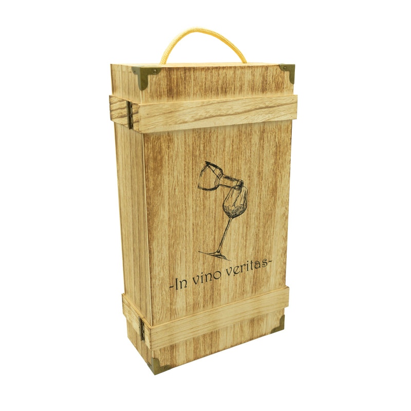 Weinkiste aus Holz für 2 Flaschen «In vino veritas»