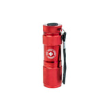 Rote Taschenlampe mit schwarzer Schnur und Schweizerwappen Design