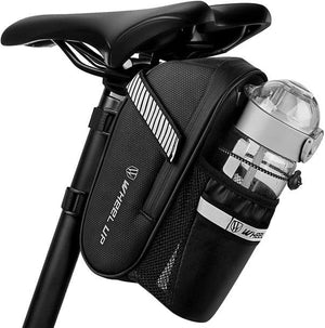 Schwarze Fahrraddatteltasche mit Getränkefach