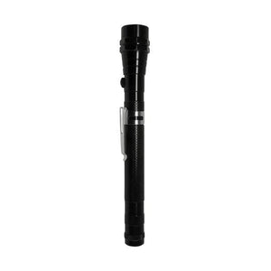 Schwarze, glänzende, ausfahrbare Taschenlampe mit silbernem Clip