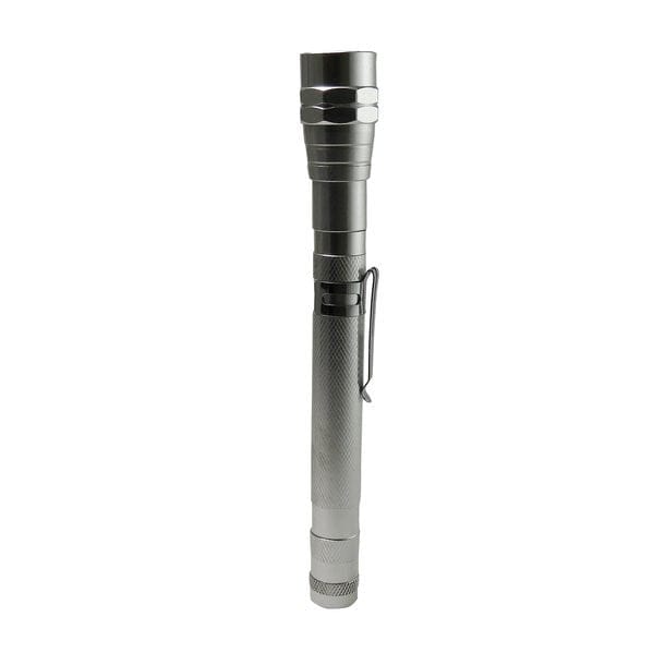 Silberne, ausfahrbare Taschenlampe mit silbernem Clip