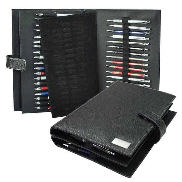 Schwarze Lederkugelschreiberpräsentationsmappe mit magnetischem Verschluss