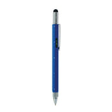 Blauer, multifunktionaler Kugelschreiber mit Massstab, Wasserwage, Schraubenzieher und Touch-Tip
