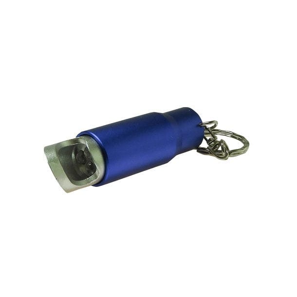 Blaue Schlüsselanhänger-Taschenlampe von der Seite