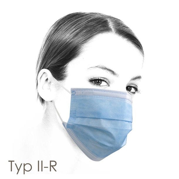 Blaue Gesichtsmaske an einem Kopf von der Seite gezeigt