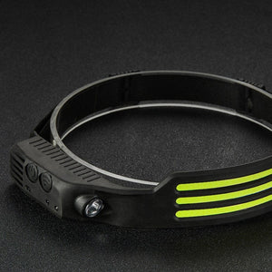 Schwarze, verstellbare Stirnlampe mit Seitenlicht und USB-Kabel
