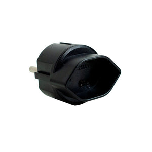 Schwarzer Steckdosen Adapter von schweizer zu deutscher Steckdose von hinten
