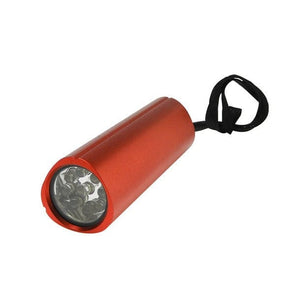 Rote Taschenlampe mit schwarzem Knopf und schwarzem Band