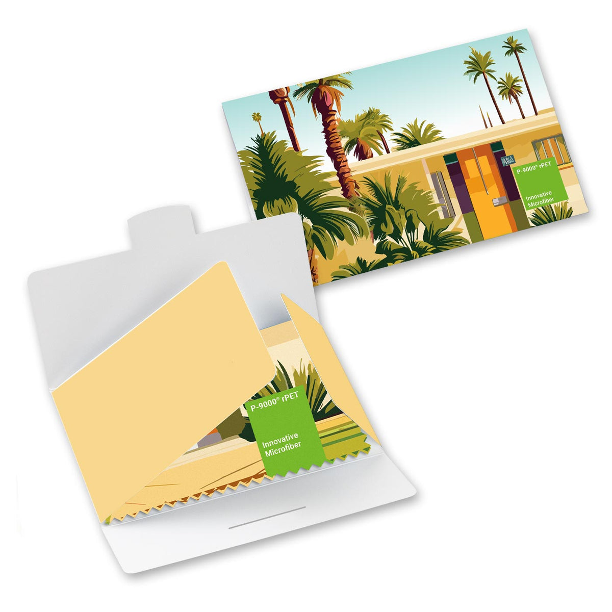 Chiffonnette POLYCLEAN rPET 15x15 cm sous étui papier, formule tout compris
