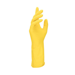 Gelbe Gummihandschuhe mit zweitem Anwendungsbeispiel
